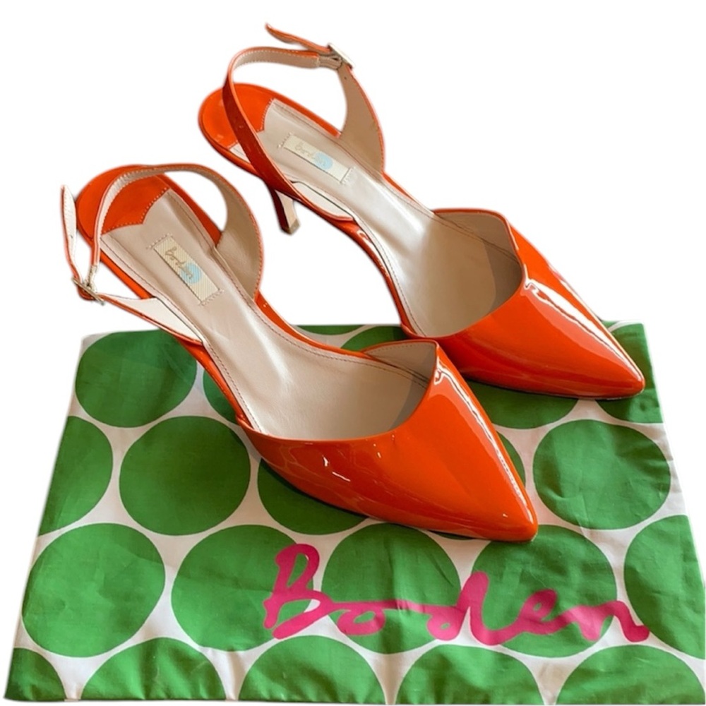 Boden patent leather orange kitten heels